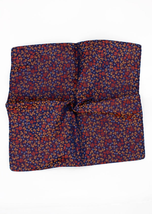 Micro Floral Silk Jacquard Pocket Square - Orange